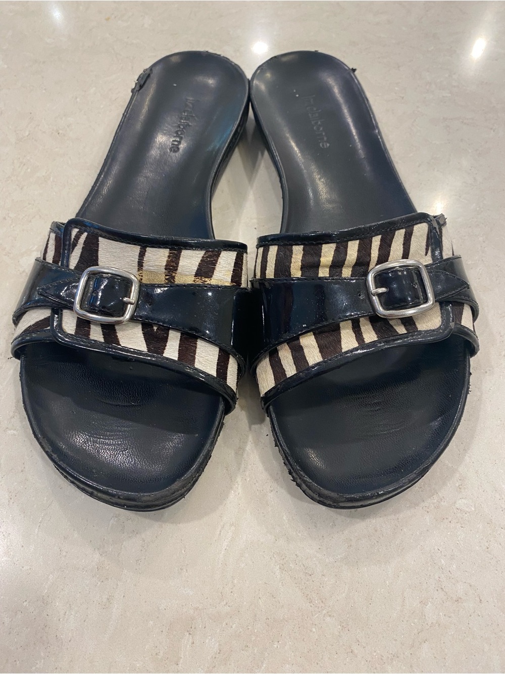 Liz Claiborne Black Slide Sandals with Zebra Stripes